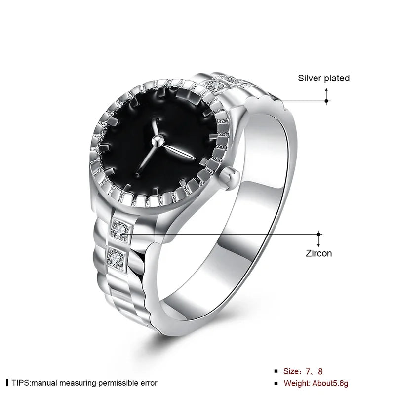 925 Silver Zircon Watch Shape Ring Women Wedding Gift