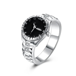 925 Silver Zircon Watch Shape Ring Women Wedding Gift
