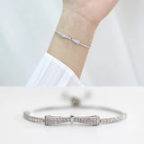925 Silver Zircon Bowknot Bracelet Adjustable for Women