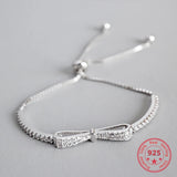 925 Silver Zircon Bowknot Bracelet Adjustable for Women