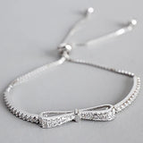 925 Silver Zircon Bowknot Bracelet Adjustable for Women