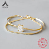 925 Silver Double Layer Bracelets Zircon Adjustable Women's Jewelry