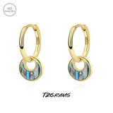 925 Silver Abalone Shell Drop Earrings Turquoise Plated Y2K