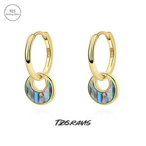 925 Silver Abalone Shell Drop Earrings Turquoise Plated Y2K