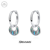 925 Silver Abalone Shell Drop Earrings Turquoise Plated Y2K