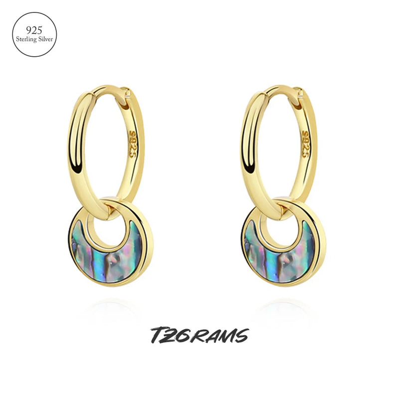 925 Silver Abalone Shell Drop Earrings Turquoise Plated Y2K