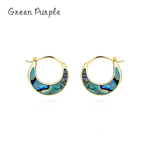 925 Silver Abalone Shell Hoop Earrings Natural Turquoise Party Earring