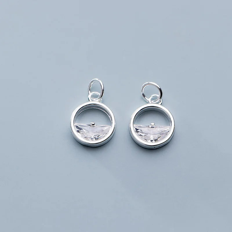 925 Sterling Silver Sea Round Charms 10mm S925 Silver Dangle Pendants