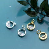 925 Sterling Silver Sea Round Charms 10mm S925 Silver Dangle Pendants