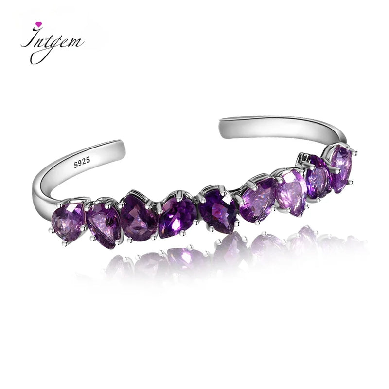 925 Silver Amethyst Bangle Purple Bracelet Wedding Jewelry