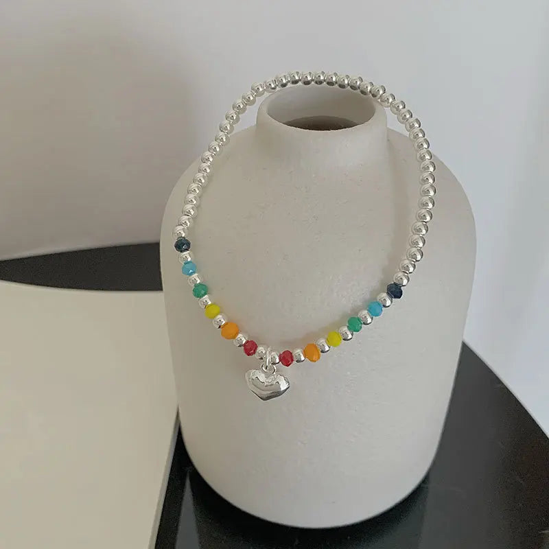 925 Silver Adjustable Bracelet Women Rainbow Dog Bead Chain Hand Jewelry