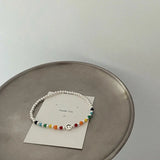 925 Silver Rainbow Smiley Bead Bracelet for Women