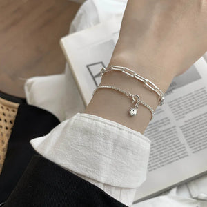925 Silver Bracelet Olive Beads Zircon Moon Pendant Chain Woman Jewel