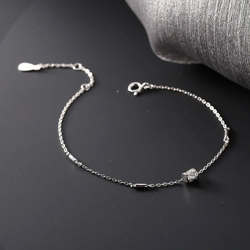 925 Silver Bracelet Olive Beads Zircon Moon Pendant Chain Woman Jewel