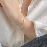 925 Silver Bracelet Olive Beads Zircon Moon Pendant Chain Woman Jewel