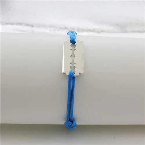 925 Silver Razor Bracelet Black/Red/Blue/Green/Yellow Rope