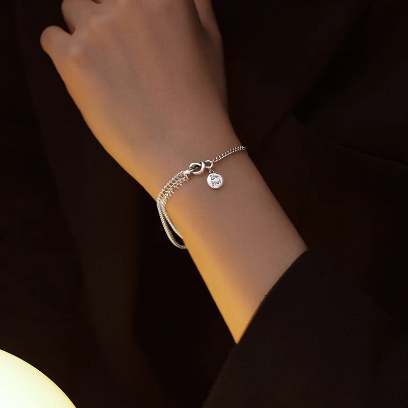 925 Silver Initial Letter Cuban Chain Bracelet Adjustable Elegant Jewelry