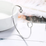 925 Silver Cat Jingle Bell Charm Bracelet Bangle