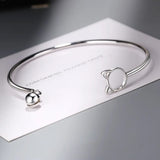 925 Silver Cat Jingle Bell Charm Bracelet Bangle