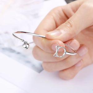 925 Silver Cat Jingle Bell Charm Bracelet Bangle