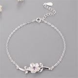 925 Silver Adjustable Flower Charm Bracelet Bangle for Women