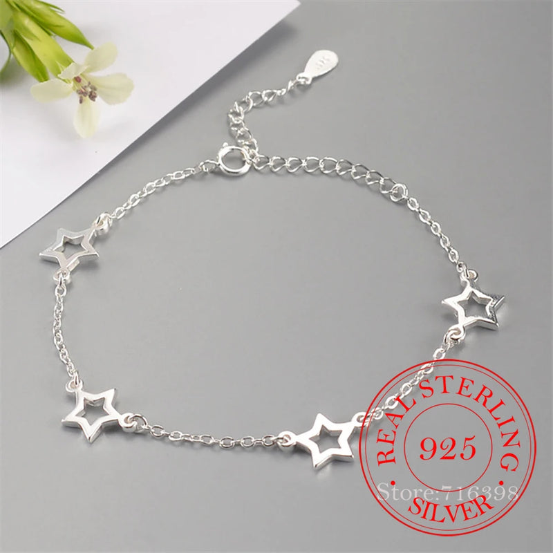 925 Silver Star Charm Bracelet Adjustable Chain Bangle Wedding Gift