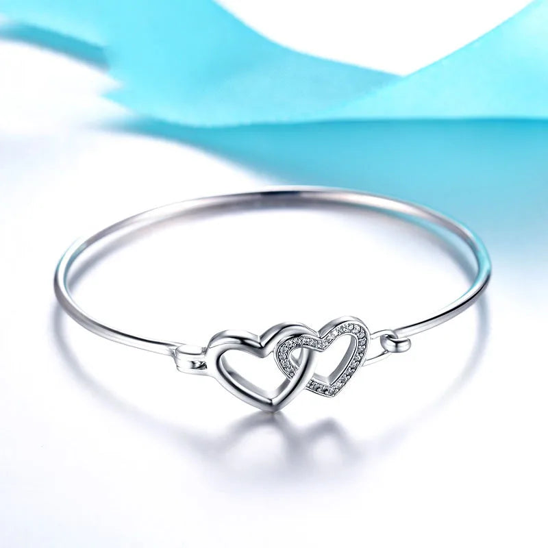 925 Silver Crystal Heart Charm Bracelet for Women Wedding Party