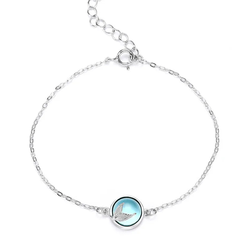 925 Silver Mermaid Charm Bracelet Crystal Bangle