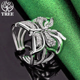 925 Silver Adjustable Hollow Zircon Butterfly Ring