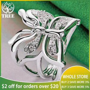 925 Silver Adjustable Hollow Zircon Butterfly Ring