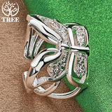 925 Silver Adjustable Hollow Zircon Butterfly Ring