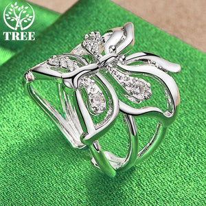 925 Silver Adjustable Hollow Zircon Butterfly Ring