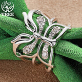 925 Silver Adjustable Hollow Zircon Butterfly Ring