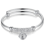 925 Silver Round Ball Charm Bracelet Bangle Women Wedding Jewelry