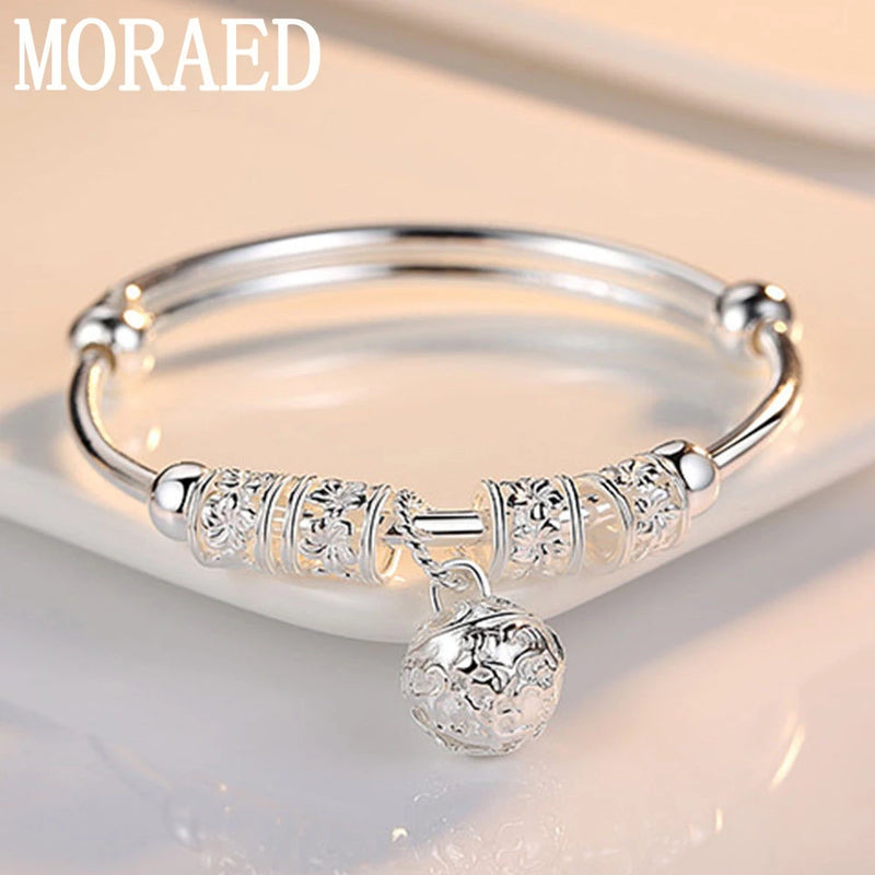 925 Silver Round Ball Charm Bracelet Bangle Women Wedding Jewelry