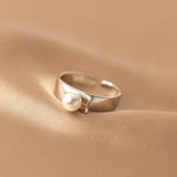 925 Silver Adjustable Pearl Ring Wedding Engagement Party Fine Jewelry