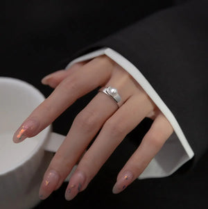 925 Silver Adjustable Pearl Ring Wedding Engagement Party Fine Jewelry
