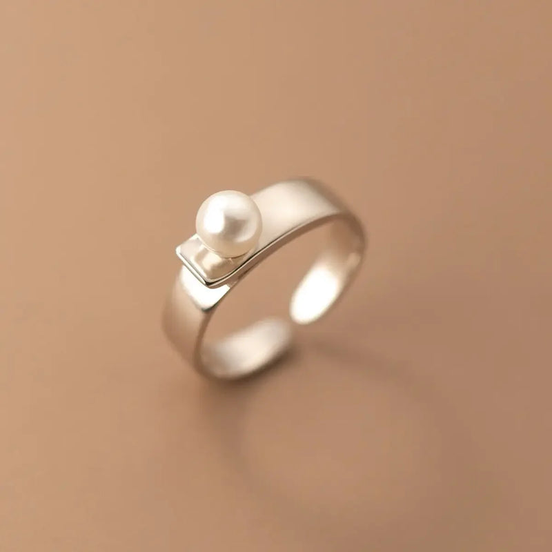 925 Silver Adjustable Pearl Ring Wedding Engagement Party Fine Jewelry