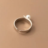 925 Silver Adjustable Pearl Ring Wedding Engagement Party Fine Jewelry