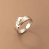 925 Silver Adjustable Pearl Ring Wedding Engagement Party Fine Jewelry