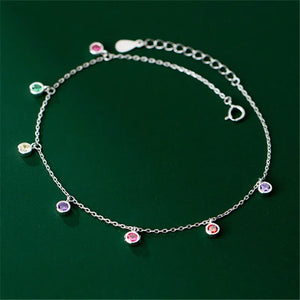 925 Silver Tassel Zircon Bead Anklet Bracelet for Women