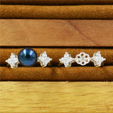 925 Silver Zircon Ring Mounts for Women, Pearl Fitting