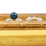 925 Silver Zircon Ring Mounts for Women, Pearl Fitting