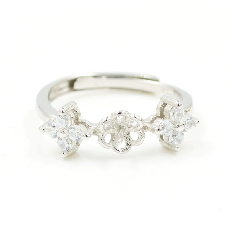 925 Silver Zircon Ring Mounts for Women, Pearl Fitting