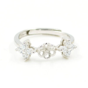 925 Silver Zircon Ring Mounts for Women, Pearl Fitting