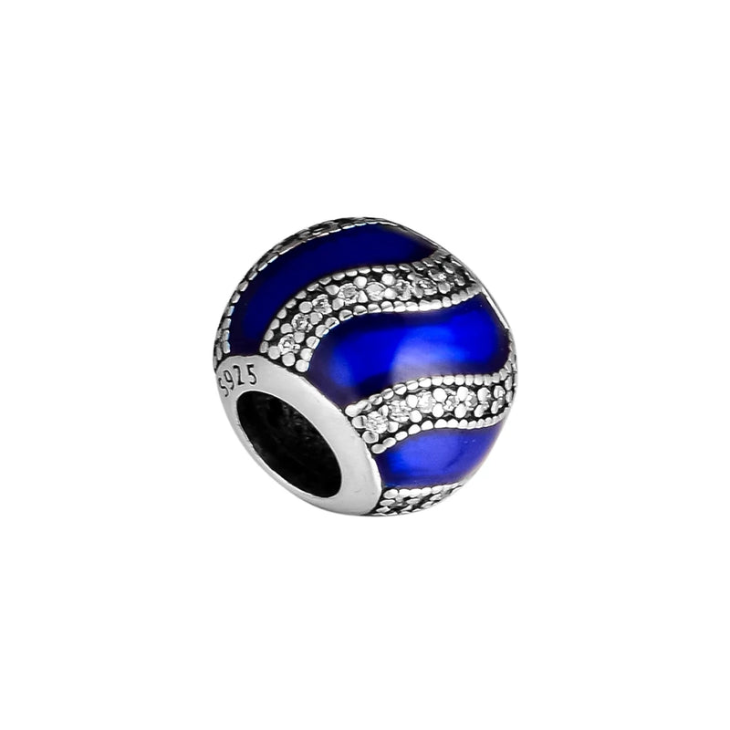 925 Silver Royal-Blue Enamel Charm Bead for DIY Bracelet