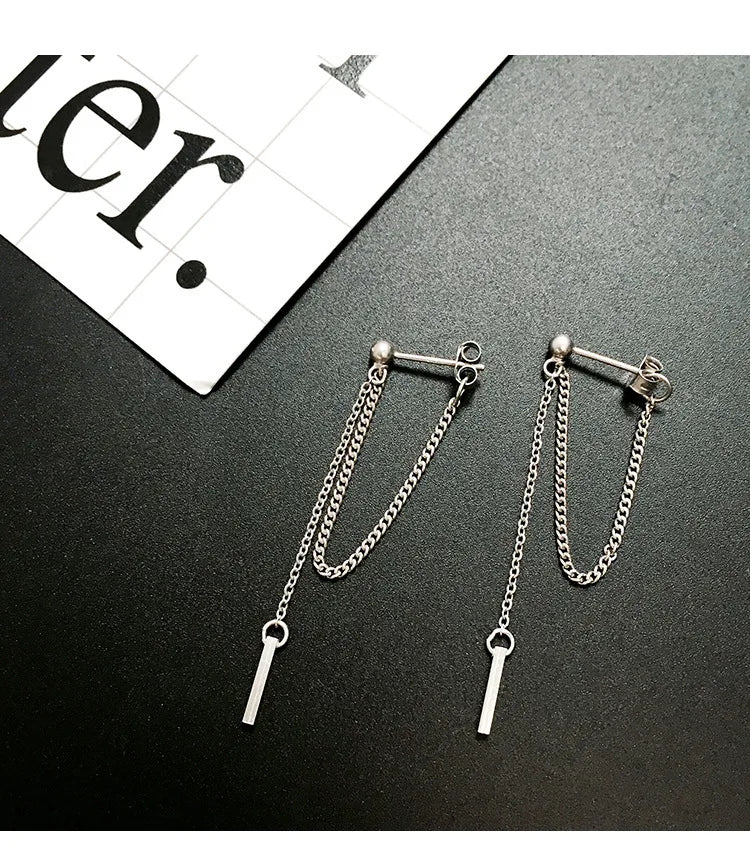925 Sterling Silver Tassel Strip Stud Earrings Wedding