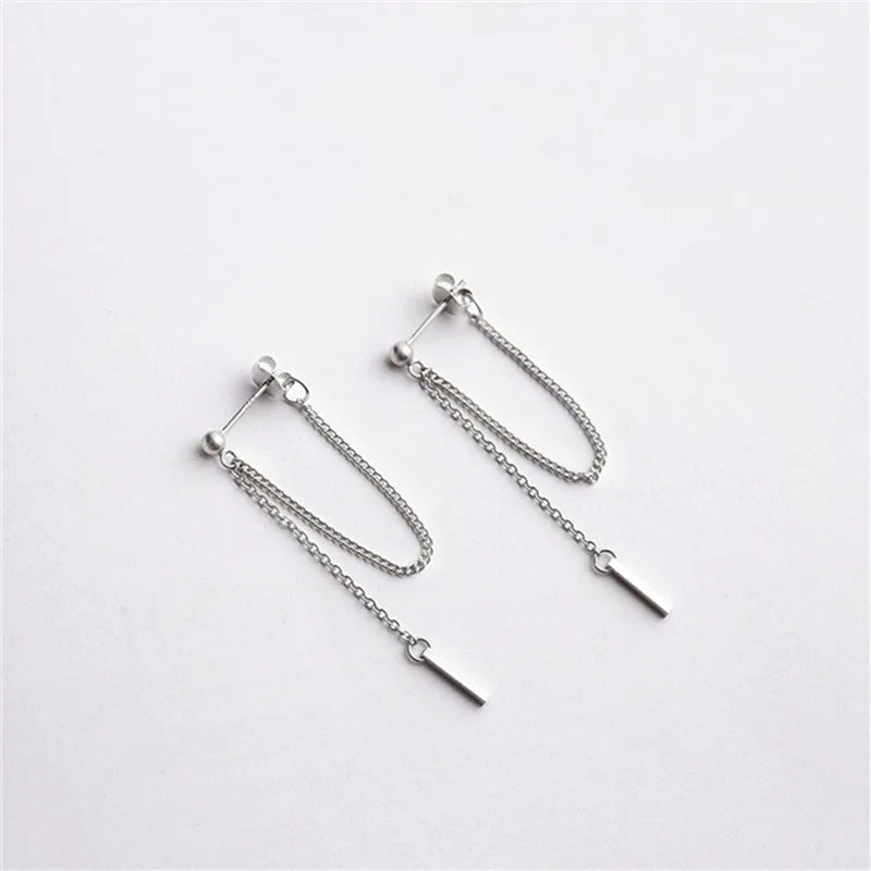 925 Sterling Silver Tassel Strip Stud Earrings Wedding
