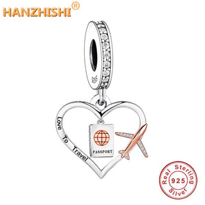 925 Silver Aircraft Passport Heart Pendant Necklace