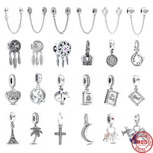 925 Silver Airplane Book Cross Tree Pendant DIY Beads Fit Bracelet Women